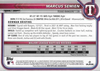 2022 Bowman Chrome Marcus Semien #32 Texas Rangers