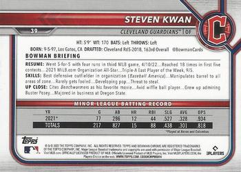 2022 Bowman Chrome Steven Kwan RC #39 Cleveland Guardians
