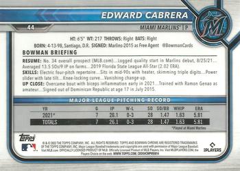 2022 Bowman Chrome Edward Cabrera RC #44 Miami Marlins