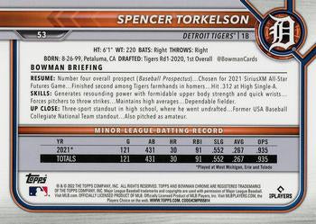 2022 Bowman Chrome Spencer Torkelson (RC) #53 Detroit Tigers