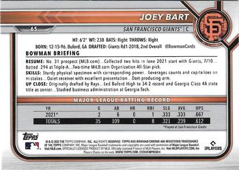 2022 Bowman Chrome Joey Bart #65 San Francisco Giants