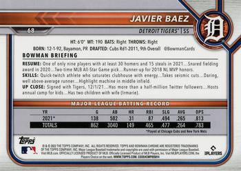 2022 Bowman Chrome Javier Baez #68 Detroit Tigers