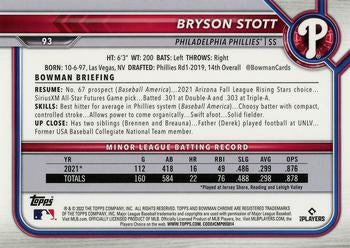 2022 Bowman Chrome Bryson Stott RC #93 Philadelphia Phillies