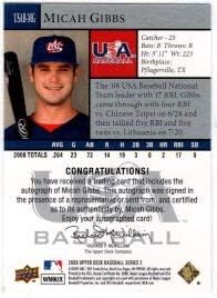 2009 Upper Deck USA National Team Auto Micah Gibbs #USAB-MG Auto