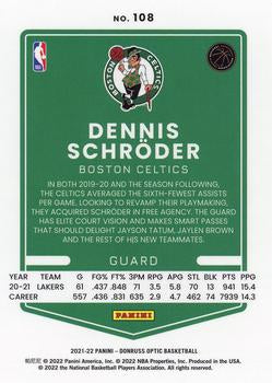 2021-22 Panini Donruss Optic Dennis Schroder #108 Boston Celtics