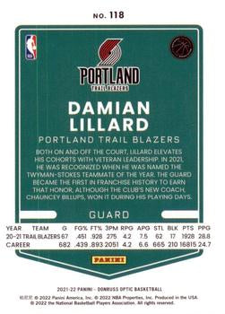 2021-22 Panini Donruss Optic Damian Lillard #118 Portland Trailblazers