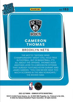 2021-22 Panini Donruss Optic Rated Rookies Cameron Thomas #153 Brooklyn Nets