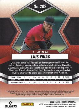 2022 Panini Mosaic Luis Frias Rookies Silver Prizm #202 Arizona Diamondbacks