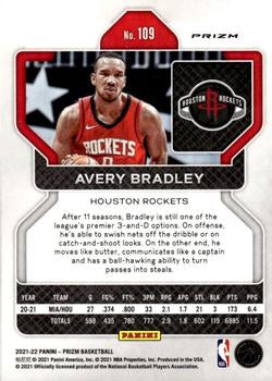 2021-22 Panini Silver Prizm Avery Bradley 109 Houston Rockets