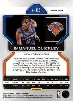 2021-22 Panini Silver Prizm Immanuel Quickley 129 New York Knicks