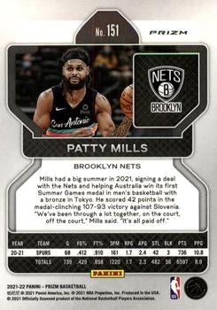 2021-22 Panini Silver Prizm Patty Mills 151 Brooklyn Nets