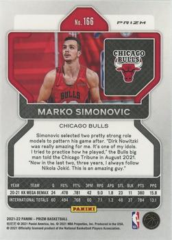 2021-22 Panini Silver Prizm Marko Simonovic RC 166 Chicago Bulls