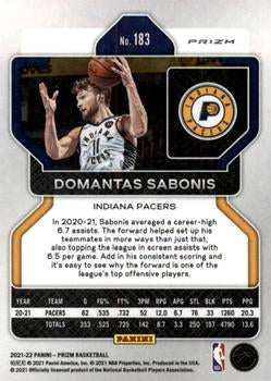 2021-22 Panini Silver Prizm Domantas Sabonis 183 Indiana Pacers