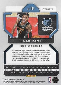 2021-22 Panini Silver Prizm Ja Morant 194 Memphis Grizzlies