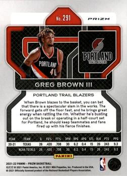 2021- 22 Panini Silver Prizm Greg Brown III RC 291 Portland Trail Blazers