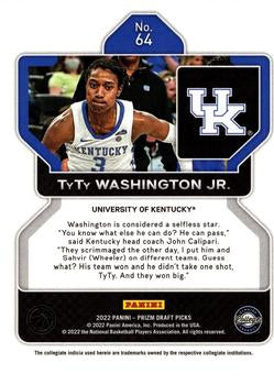 2022 Panini Prizm Draft Pick TyTy Washington Jr. Rookie #64 Kentucky Wildcats