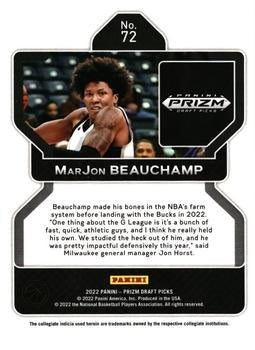 2022 Panini Prizm Draft Pick MarJon Beauchamp Rookie #72 NBA G League