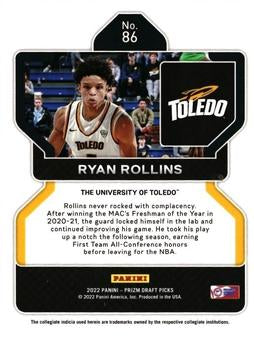 2022 Panini Prizm Draft Pick Ryan Rollins Rookie #86 Toledo Rockets