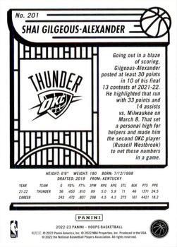2022-23 Panini Hoops Shai Gilgeous-Alexander #201 Oklahoma City Thunder
