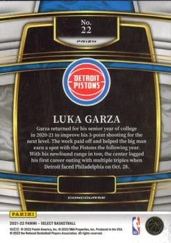 2021-22 Panini Select Luka Garza Rookies Blue Prizm 22 Detroit Pistons