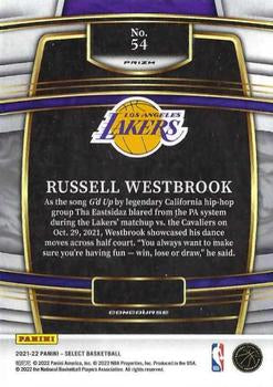 2021-22 Panini Select Russell Westbrook Blue Prizm #54 Los Angeles Lakers
