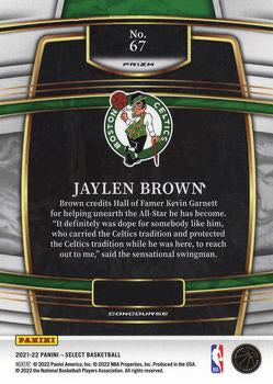 2021-22 Panini Select Jaylen Brown Blue Prizm #67 Boston Celtics