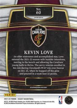 2021-22 Panini Select Kevin Love Orange Flash Prizms 60 Cleveland Cavaliers