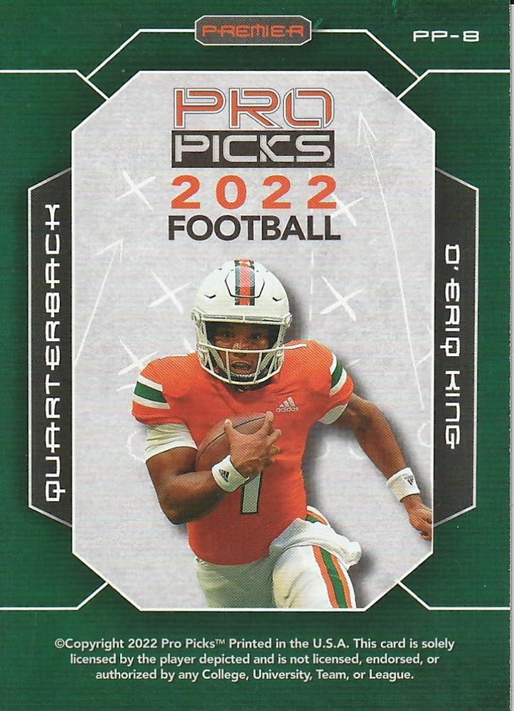 2022 Pro Pick Premium #PP-8 - D'Eriq King - Miami Hurricanes
