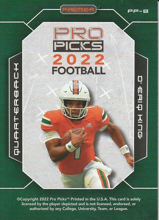 2022 Pro Pick Premium #PP-8 - D'Eriq King - Miami Hurricanes