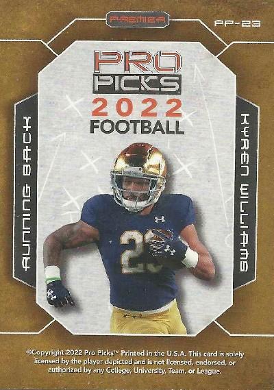 2022 Pro Pick Premium #PP-23 - Kyren Williams - Notre Dame Fighting Irish