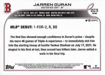2022 Topps Chrome Update Purple Refractor Jarren Duran Rookie #USC70 Boston Red Sox