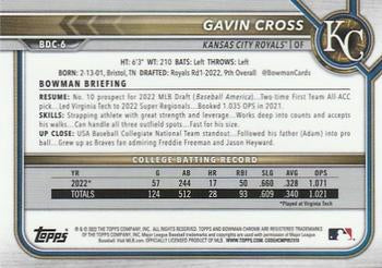 Gavin Cross 2022 Bowman Draft Chrome Sapphire 1st Bowman #BDC-6 Royals