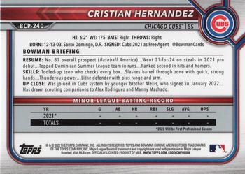 2022 Bowman Chrome Prospects Cristian Hernandez Mojo Refractors #BCP-240 Chicago Cubs