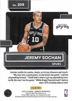 2022-23 Panini Donruss Jeremy Sochan Rookie 209 San Antonio Spurs