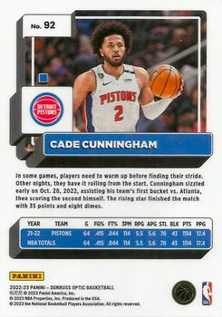 2022-23 Donruss Optic Cade Cunningham Base Holo #92 Detroit Pistons