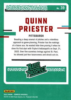 2023 Panini Donruss Rated Prospects Quinn Priester #39 Pittsburgh Pirates