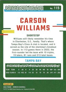2023 Panini Donruss Carson Williams #115 Tampa Bay Rays