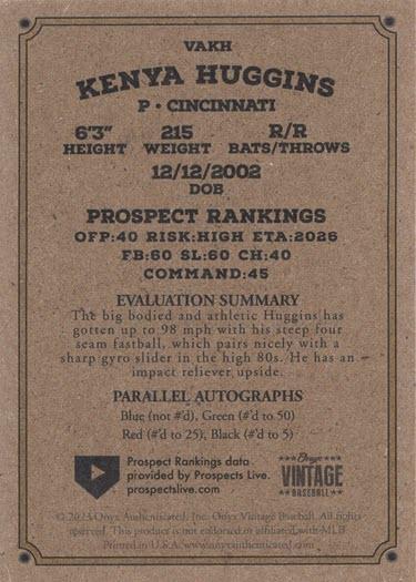 2023 Onyx Vintage Blue Signatures #VAKH Kenya Huggins - Cincinnati Reds
