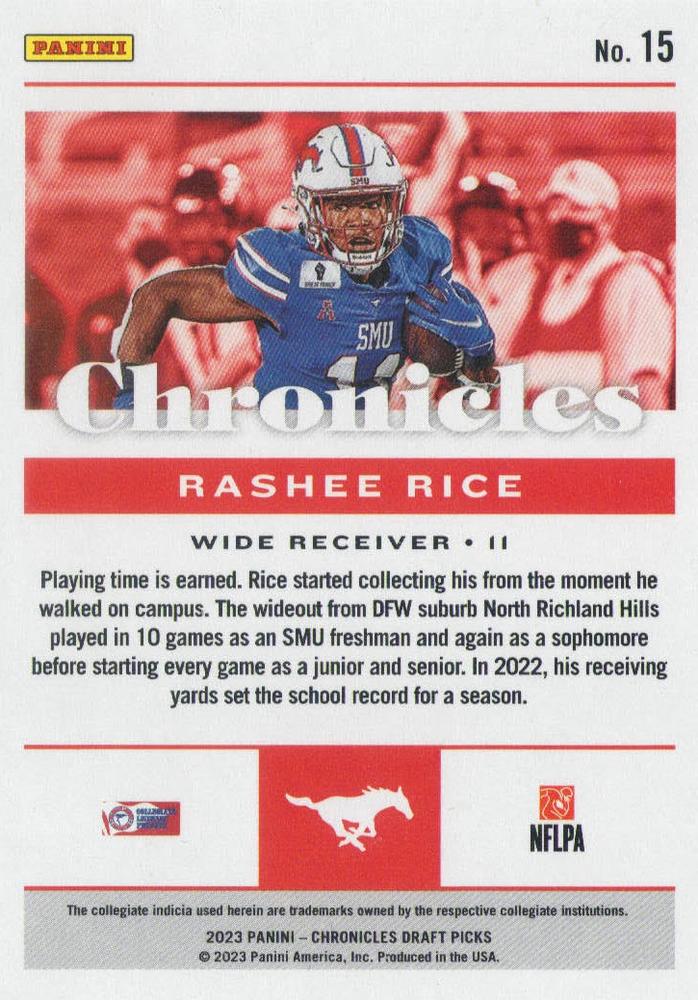 2023 Panini Chronicles Draft Picks #15 - Rashee Rice - SMU Mustangs