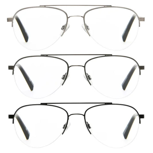 Design Optics by Foster Grant #760 Semi-Rim Aviator Reading Glasses, 3-pack