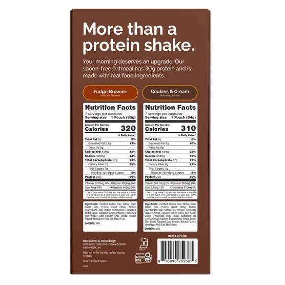 Oats Overnight Variety Pack, 30g Protein Shake, Fudge Brownie, Cookies & Cream, 13-pack