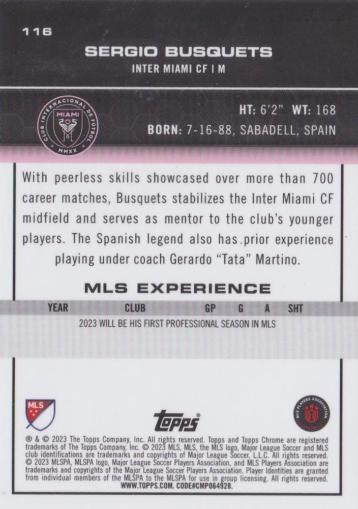 2023 Topps Chrome MLS #116 - Sergio Busquets - Inter Miami CF