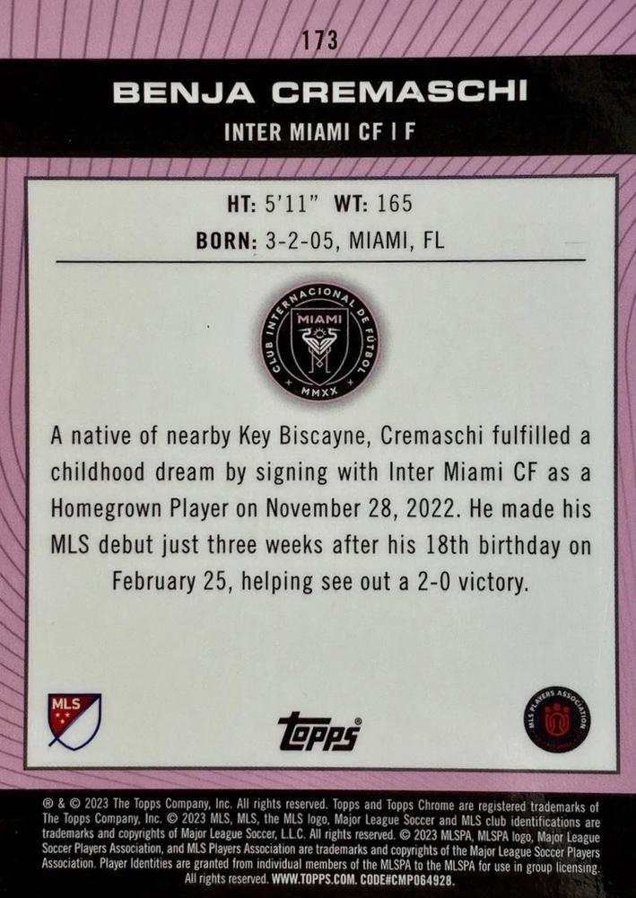 2023 Topps Chrome MLS #173 - Benja Cremaschi PP, RC - Inter Miami CF