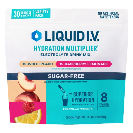 Liquid I.V. Hydration Multiplier Sugar Free White Peach / Raspberry Lemonade 30 Individual Serving Stick Packs
