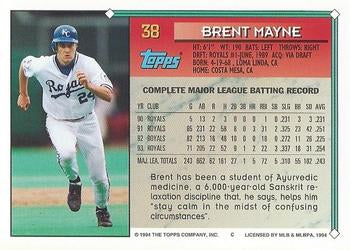 1994 Topps Brent Mayne # 38 Kansas City Royals