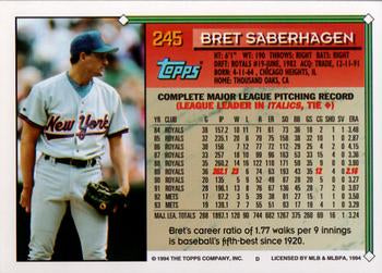 1994 Topps Bret Saberhagen # 245 New York Mets