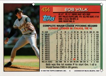 1994 Topps Bob Walk # 434 Pittsburgh Pirates