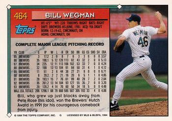 1994 Topps Bill Wegman # 464 Milwaukee Brewers