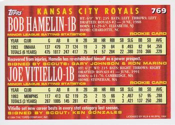 1994 Topps Bob Hamelin / Joe Vitiello CA, RC # 769 Kansas City Royals