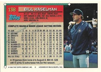 1994 Topps Bill Haselman # 138 Seattle Mariners